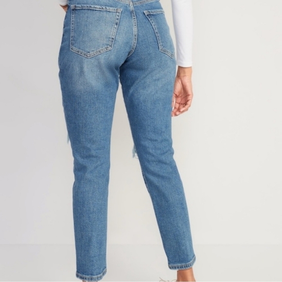 Old Navy O.G Straight High Rise Distressed Raw Hem Jeans Size Womens 12 Tall - Picture 4 of 15